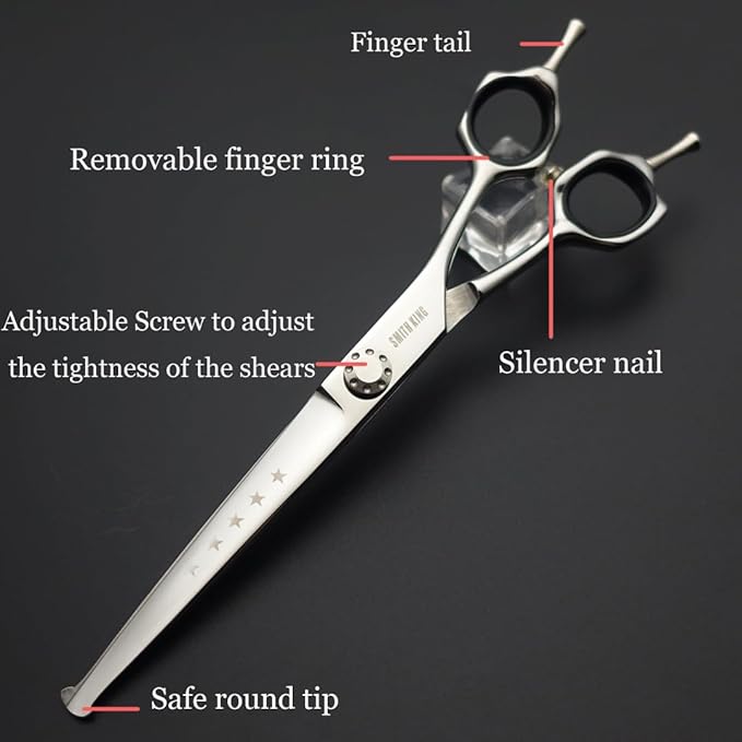 7 inches Safe Dog Grooming Scissors Set with Round Tip,Straight & Thinning & Curved Shears Set with comb for Dog & Cat Grooming human hair cutting (Black 4 in 1 with comb)
