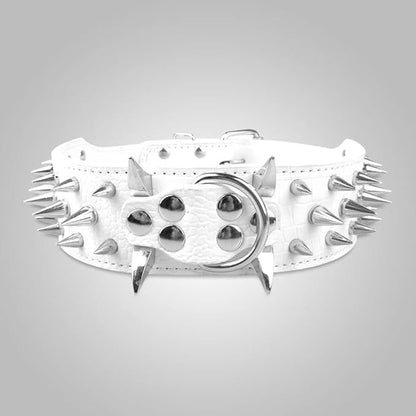 Serijoars Spiked Studded Dog Collar, PU Leather Dog Collar, Adjustable Pet Collars for Medium or Large Breed Pet (S, White5)