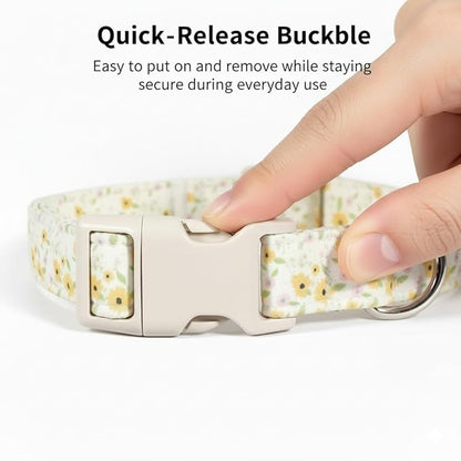 Dog Collar, Unique Floral Dog Collar Girl, Spring Summer Design Pet Collar with Cute Charm, Quick Release Buckle and Durable Fabric, Suitable for Small, Medium and Large Dogs