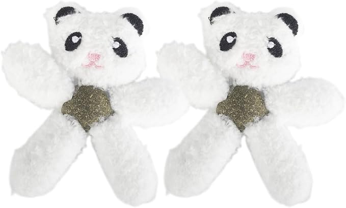 Gavpepy Cat Toys with Catnip Kitten Chew Bite Supplies Boredom Relief Fluffy Kitty Teeth Cleaning Chewing Cat Lovers Interactive Plush Gift (Panda&Panda)