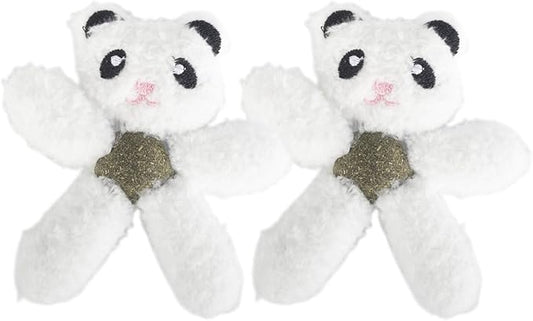 Gavpepy Cat Toys with Catnip Kitten Chew Bite Supplies Boredom Relief Fluffy Kitty Teeth Cleaning Chewing Cat Lovers Interactive Plush Gift (Panda&Panda)