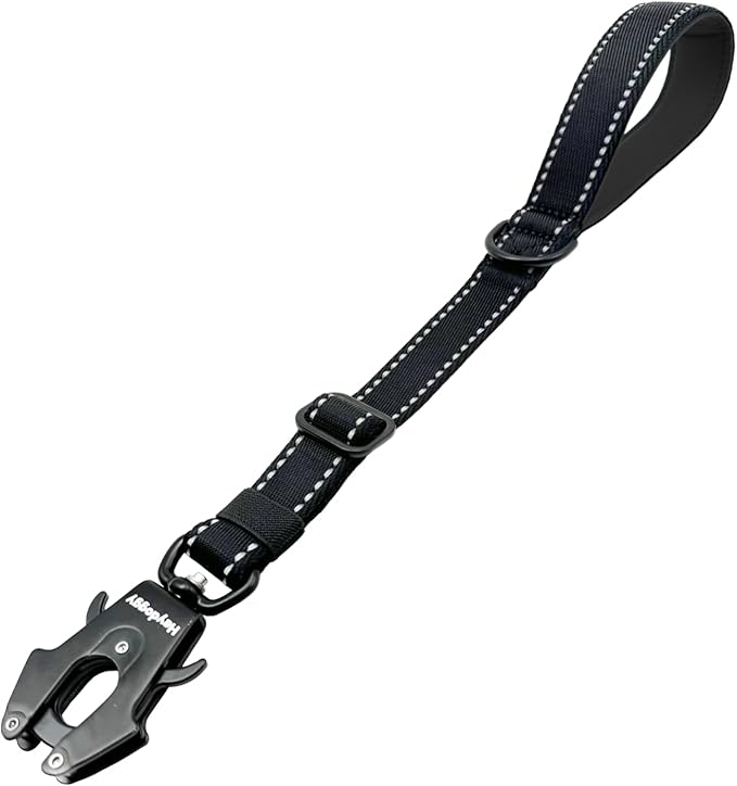 Strong Heavy Duty Dog Leash - Adjustable 15"-18" Reflective Nylon Training Leash with Padded Handle & Frog Clip, Traffic Control for Large Medium Dogs No Pull Walking Black