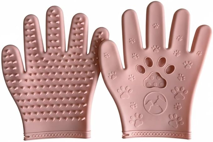 Pet Grooming & Hair Removal Gloves for Dogs & Cats, 2 Pairs Electrostatic Silicone Mitts with Soft Bristles, Enhanced 5-Finger Design for Pet Massage, Deshedding & Coat Care, Easy to Use & Clean(Red)