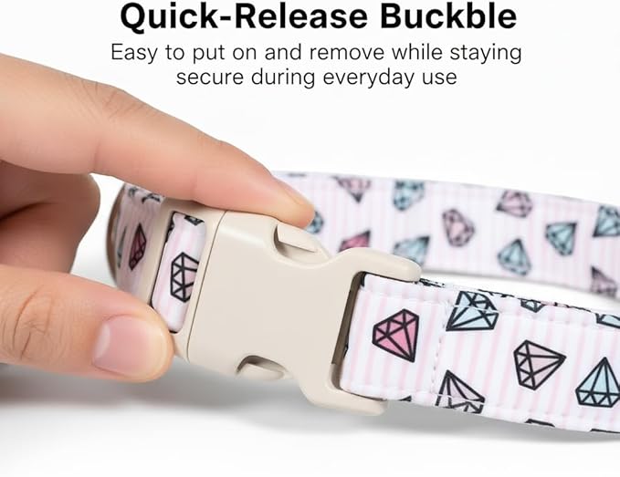 Pink Dog Collar, Cute Dog Collar with Diamond Pattern, Adjustable Soft Cute Collar for Medium Dogs, M