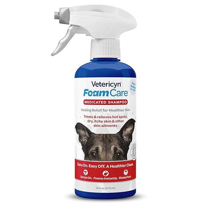 Vetericyn FoamCare Medicated Dog Shampoo - Instant Foaming, Spray-On Hypoallergenic Shampoo, Medicated Formula for Sensitive Skin, Safe for Dogs and Cats. 16 Ounce