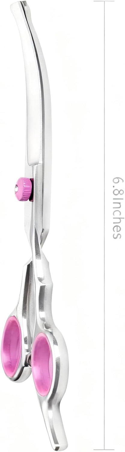 Curved Scissors for Dog Grooming, Fcysy Stainless Steel Pet Grooming Shears with Safety Round Tip, Curved Dog Grooming Scissors for Dogs & Cats Face, Legs, Ears – Pink