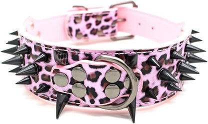 Serijoars Spiked Studded Dog Collar, PU Leather Dog Collar, Adjustable Pet Collars for Medium or Large Breed Pet (S, Leopard3)