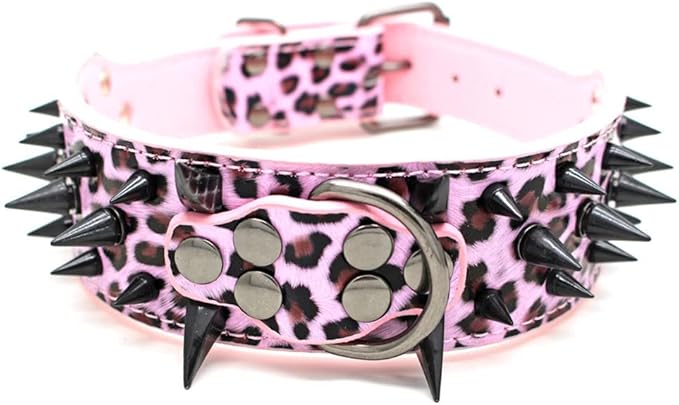 Serijoars Spiked Studded Dog Collar, PU Leather Dog Collar, Adjustable Pet Collars for Medium or Large Breed Pet (L, Leopard3)
