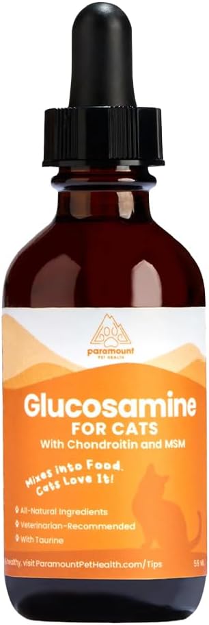Liquid Glucosamine Chondroitin MSM for Cats, Hip & Joint Support Supplement, Helps Maintain Mobility and Flexibility, Senior Cat Glucosamine Drops for Daily Joint Care, 2oz