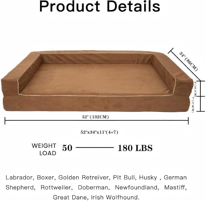 Mama halo Oversized Human Dog Bed & Orthopedic Big Dog Bed, Actual Firm Foam Support, Waterproof Durable Cool Fabric, Smooth Zipper, Joint Relief Pet Bed for X-Large Dog, 52" x 34" (Mocca Mousse)