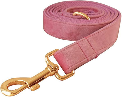 JAY D.L Dog Collar and Leash Set，Soft & Comfy Velvet Dog Collars with Heavy Duty Metal Buckle and Matching Lead Adjustable for Small Medium Large Dogs (Large, Pink)
