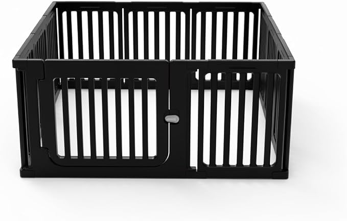 Jatindear 11 Panels Plastic Dog Playpen, Expandable & Durable Pet Fence - Indoor & Outdoor Portable with Secure Locking Door, Durable Safety Play Pen with Puppy, Cat, Small Animal(Black, 23.62" H)