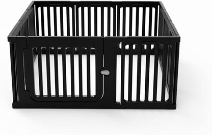 Jatindear 11 Panels Plastic Dog Playpen, Expandable & Durable Pet Fence - Indoor & Outdoor Portable with Secure Locking Door, Durable Safety Play Pen with Puppy, Cat, Small Animal(Black, 23.62" H)