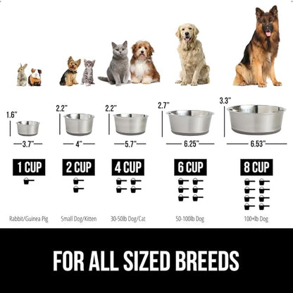 GORILLA GRIP Dog Bowls, Holds 1 Cup Each (8 fl oz), Heavy Duty Stainless Steel Food and Water Bowl for Feeding Dogs and Cats, Dishwasher Safe, Rust Resistant Metal, BPA Free Rubber Base, Set of 2 Gray