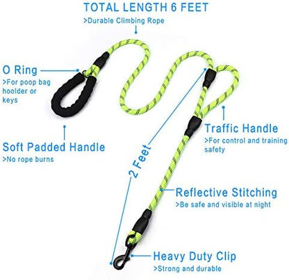 Plutus Pet Rope Dog Leash 6ft Long,Traffic Padded Two Handle,Heavy Duty,Reflective Double Handles Lead for Control Safety Training,Leashes for Large Dogs or Medium Dogs,Dual Handles Leads(Green)