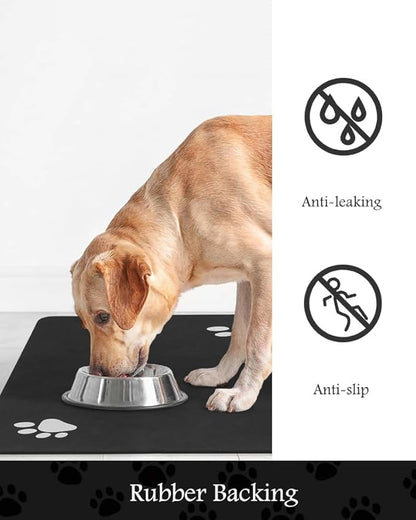Pet Feeding Mat-Absorbent Dog Mat for Food and Water Bowl-No Stains Quick Dry Water Dispenser Mat-Dog Accessories Pet Supplies-Bowl for Messy Drinkers（Black,23"x34"