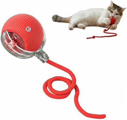 NatureTails Interactive Cat Toys for Indoor Cats,The 3rd Generation Agile Moving Cat Ball with Elastic Mesh Tail,Automatic Kitten Toys for Bored Indoor Adult Cats,Motion Activated (Red)