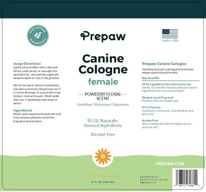Prepaw Natural Pet Cologne - Powdery Floral Scent, 3-in-1 Deodorizing, Conditioning & Moisturizing Spray for Dogs & Cats - Long Lasting. Daily Use, 8 fl oz (Female Pet)