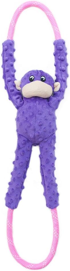 ZippyPaws RopeTugz - Durable Dog Pull Rope Toy, Interactive Tug of War for Large, Medium, & Small Dogs, Squeaky Pet Products to Keep Them Busy, Made with Heavy Duty Climbing Rope - Purple Monkey