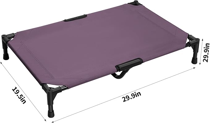 Love&go Elevated Dog Bed with Metal Frame, Cooling Raised Pet Cot for Dog and Cat (M - Purple, Medium-29.9x19.5x5.5 inch)