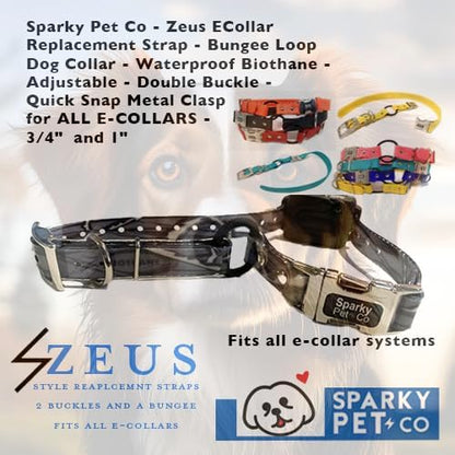Sparky Pet Co - Zeus ECollar Replacement Strap - Bungee Loop Dog Collar - Waterproof Biothane - Adjustable - Double Buckle - Quick Snap Metal Clasp - for Invisible Fence Systems 3/4"x 28" (Red)