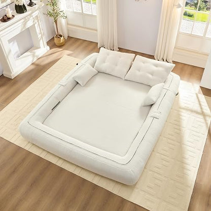 KEIKI 78.7" Foldable Human Dog Bed, 3-in-1 Multi-Functional Sofa Bed with Teddy Fabric & Foam Filling, Sleeper Sofa for Living Room, Guest Room, or Playroom, Beige