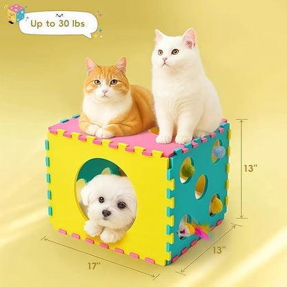 MOYMO 41 Pcs Interactive Cat Toys for Indoor Cats, Kitten Toys with Cute Cat House Bed, Catnip Toys, Chew Rope, Feather Wand, Springs and Balls for Indoor Kittens