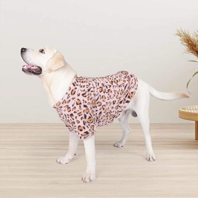 GreenJoy Leopard Print Dog Sweater – Stretchy Fleece Dog Turtleneck Sweatshirt for Puppies & Cats, Soft & Warm Pet Winter Clothes for Small, Medium & Large Dogs (Pink, Small)