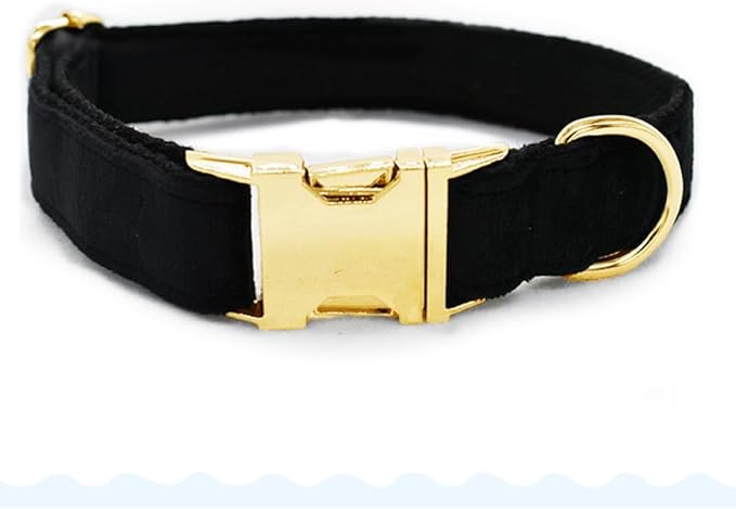 JAY D.L Dog Collar and Leash Set，Soft & Comfy Velvet Dog Collars with Heavy Duty Metal Buckle and Matching Lead Adjustable for Small Medium Large Dogs (Large, Black)