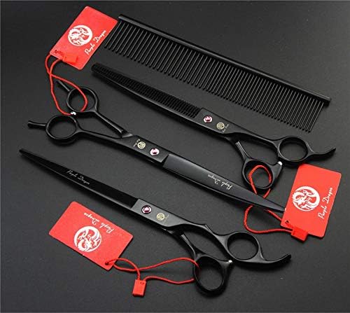 Purple Dragon 8.0 inch Dog Hair Cutting, Curved and Thinning Scissors Shear Pet Grooming Tool Kit