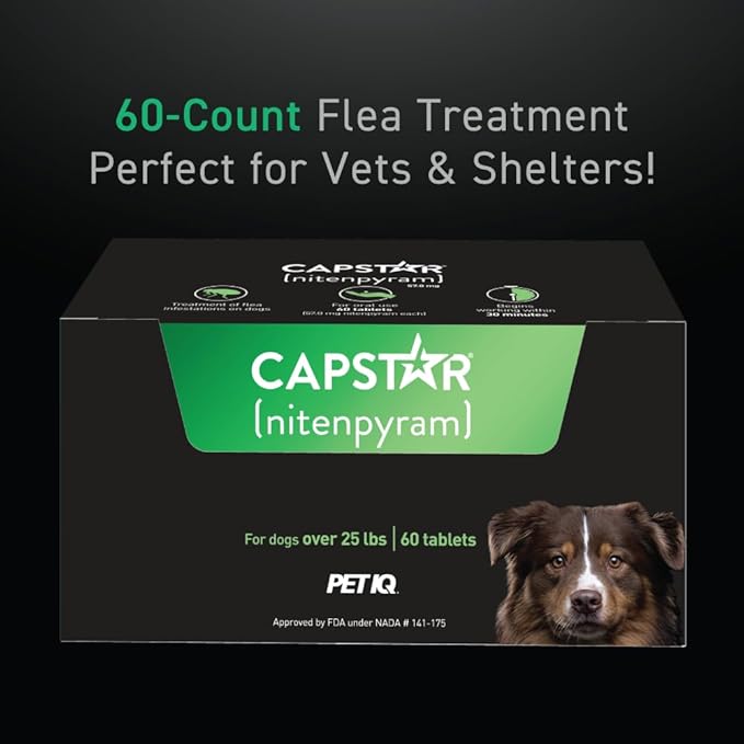 Capstar(nitenpyram) for Dogs Fast-Acting Oral Flea Treatment for Dogs Over 25 lbs, Vet-Recommended Medication Tablets Start Killing in 30 Minutes, 60 Doses