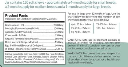 Hip & Joint Support for Dogs | Maximum Strength with Glucosamine, Chondroitin, MSM. Turmeric Root Powder - Relieves Arthritis Pain, Supports Cartilage & Hip Dysplasia - Made in USA - 120 Chews