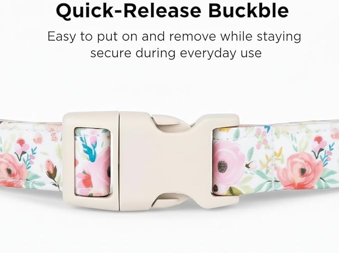 Dog Collar, Floral Girl Dog Collar with Pink Flowers, Cute Spring Summer Pattern for Girls Boys Small Medium Large Dogs, Soft Puppy Collar