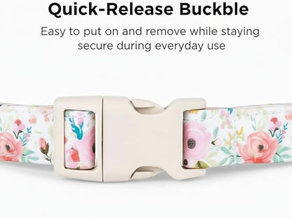 Dog Collar, Floral Girl Dog Collar with Pink Flowers, Cute Spring Summer Pattern for Girls Boys Small Medium Large Dogs, Soft Puppy Collar