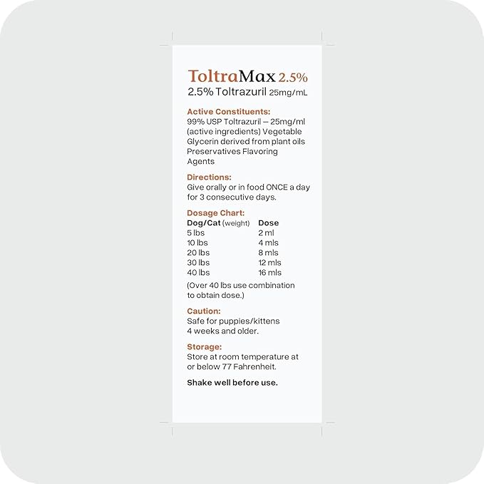 ToltraMax Toltrazuril 2.5% for Horses, Dogs, Cats, 60mL/2 Ounce, for Non-Food Chain Animals