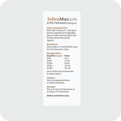 ToltraMax Toltrazuril 2.5% for Horses, Dogs, Cats, 60mL/2 Ounce, for Non-Food Chain Animals