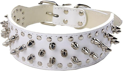 Serijoars Spiked Studded Dog Collar, PU Leather Dog Collar, Adjustable Pet Collars for Medium or Large Breed Pet (XL, White)