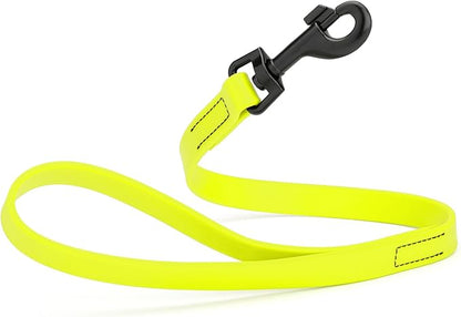 Dogline Biothane Waterproof Dog Leash Strong Coated Nylon Webbing with Black Hardware Odor-Proof Easy to Clean High Performance for Small or Large Dogs Made in USA 2 ft Lead, Safety Yellow