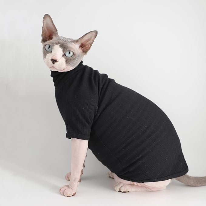 Sphynx Hairless Cats Shirt Cotton Cat Turtleneck Sweater Pullover Kitten T-Shirts with Sleeves Cat Pajamas Jumpsuit for Sphynx