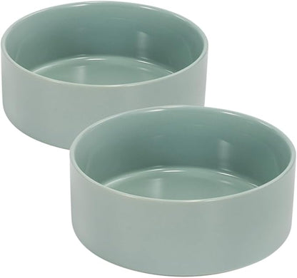 SPUNKYJUNKY 13.5OZ Ceramic Dog and Cat Bowl, Modern Cute Weighted Food Water Bowl for Replacement Morandi Green (2 Pack)