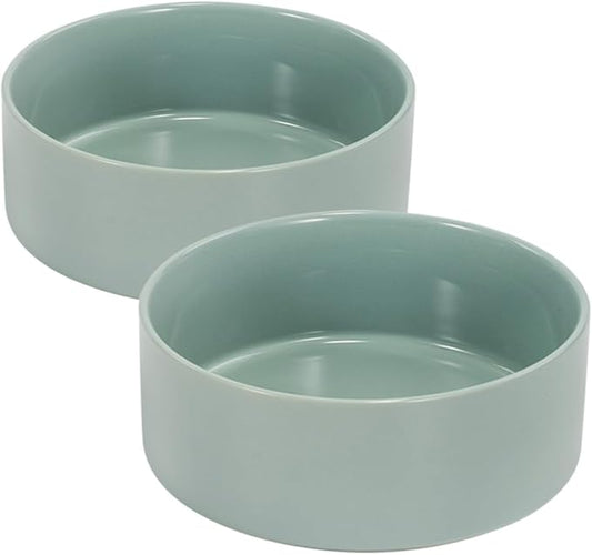 SPUNKYJUNKY 13.5OZ Ceramic Dog and Cat Bowl, Modern Cute Weighted Food Water Bowl for Replacement Morandi Green (2 Pack)