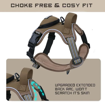 No Pull Dog Harness for Medium Dogs, Adjustable No Choke Pet Vest with Dog Leash Fit Smart Reflective Pet Walking Harness for Training Easy Control Soft Handle Brown M