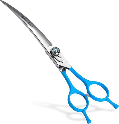 Professional Pet Grooming Curved Scissors, JP440C Alloy Steel, Blue Ergonomic Handle, Sharp and Durable for Dog Grooming (7.5")