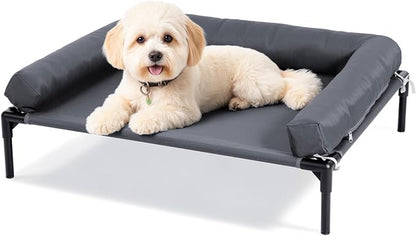 Cooling Elevated Dog Bed, 24.6x30 Raised Dog Bed with Removable Bolster Cushion, Breathable Mesh, Non-Slip Feet, and Metal Frame for Small Breeds Indoor Outdoor