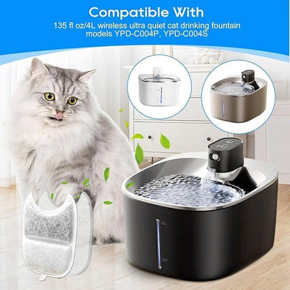 Cunina 12 Set Cat Water Fountain Filter Replacements & Sponges for 135 fl oz/4L Pet Fountain Drink Machine Dog Water Fountain, YPD-C004P YPD-C004S Water for Cats Drinking Fountain Pump Replacement