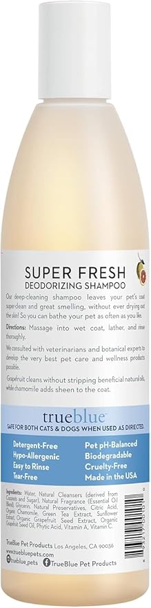 TrueBlue Grapefruit & Chamomile Deodorizing Dog Shampoo – Cleansing Wash, Moisturizing – Toxin Free, Natural Botanical Blend – Tearless – 12 Fl. Oz.