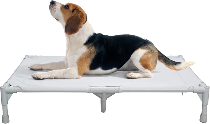 Love&go Elevated Dog Bed with Metal Frame, Cooling Raised Pet Cot for Dog and Cat (M - Grey, Medium-29.9x19.5x5.5 inch)