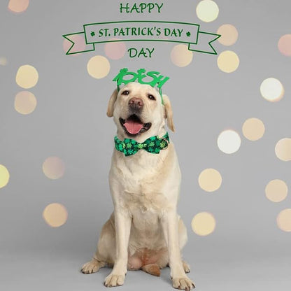 ARING PET St. Patrick's Day Dog Collar with Bow, Cute Adjustable Plaid Clovers Bowtie Pet Collars with Metal Buckle for Puppy Small Medium Large Boy Girl Dogs-XS