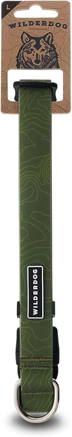Wilderdog Waterproof Dog Collar- Repels Water & Dirt - Large 17"-24" - Olive