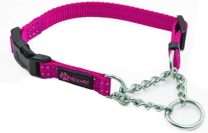 Max and Neo Stainless Steel Chain Martingale Collar - We Donate to a Dog Rescue for Every Collar Sold (X-Small, Pink)